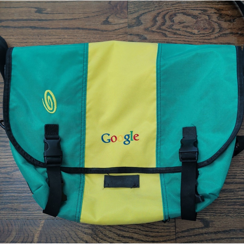 Vntg Timbuk2 Original Google Logo Messenger Bag Green Yellow 90s Y2K USA Made